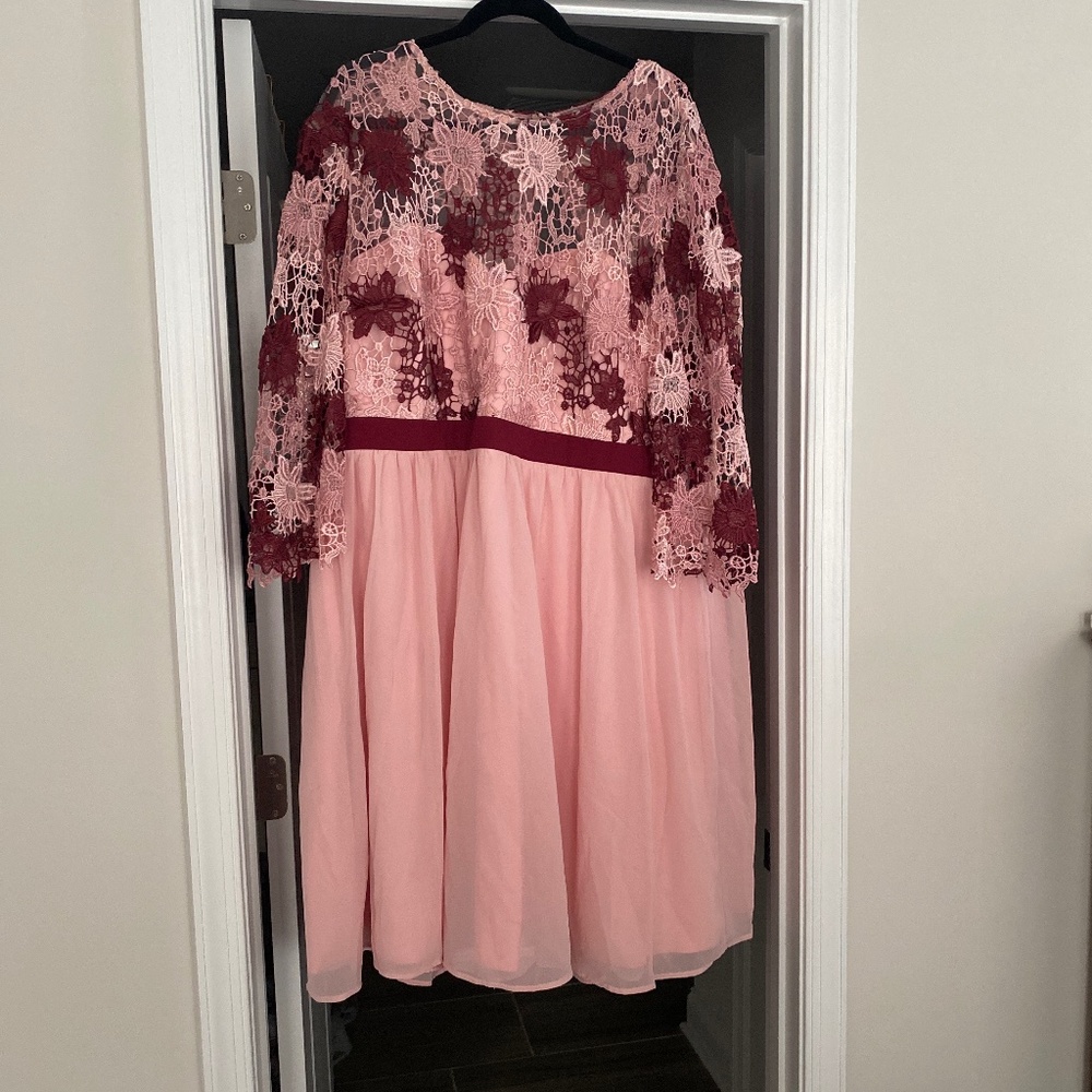 Plus Size Pink and Burgundy Cocktail Dress